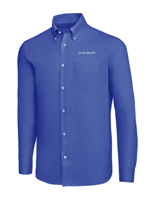 Brooks Brothers Dark Royal Wrinkle-Free Stretch Nailhead Shirt w/I Am Second Logo