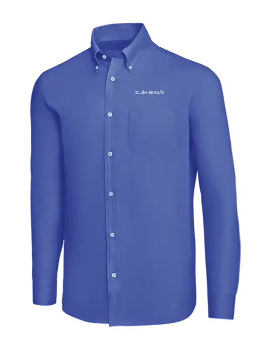 Brooks Brothers Dark Royal Wrinkle-Free Stretch Nailhead Shirt w/I Am Second Logo