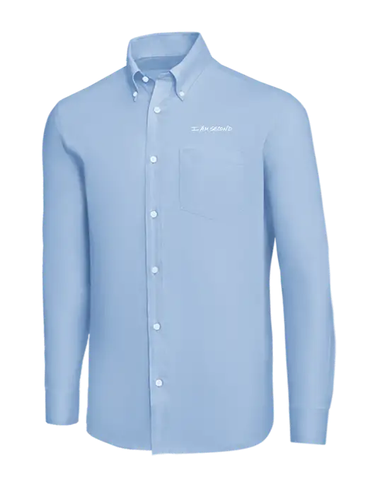Brooks Brothers Light Blue Wrinkle-Free Stretch Nailhead Shirt w/I Am Second Logo