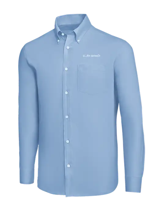 Brooks Brothers Light Blue Wrinkle-Free Stretch Nailhead Shirt w/I Am Second Logo