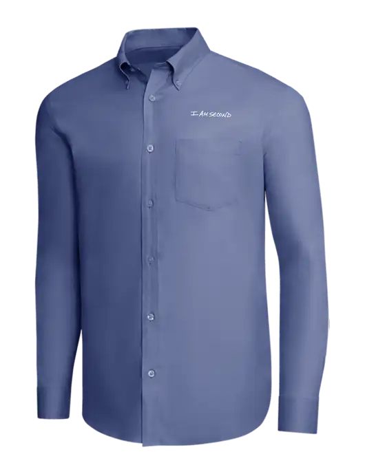 Brooks Brothers Light Navy Wrinkle-Free Stretch Pinpoint Shirt w/I Am Second Logo