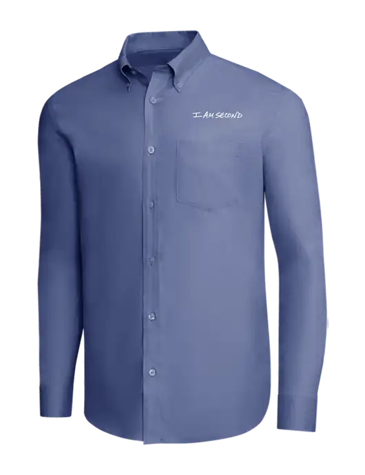 Brooks Brothers Light Navy Wrinkle-Free Stretch Pinpoint Shirt w/I Am Second Logo