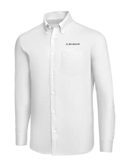 Brooks Brothers White Wrinkle-Free Stretch Nailhead Shirt w/I Am Second Logo