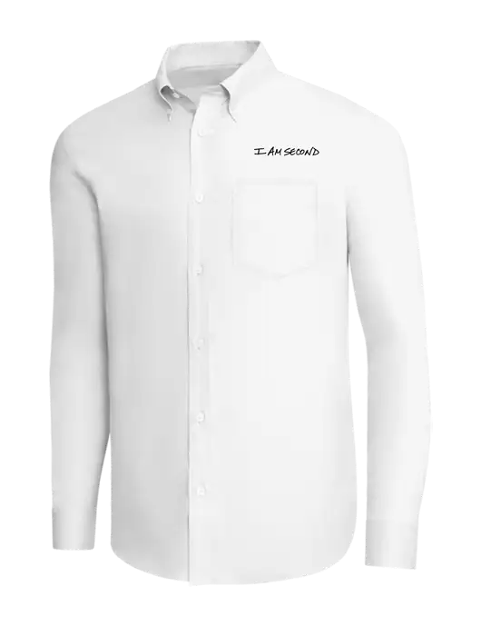 Brooks Brothers White Wrinkle-Free Stretch Pinpoint Shirt w/I Am Second Logo
