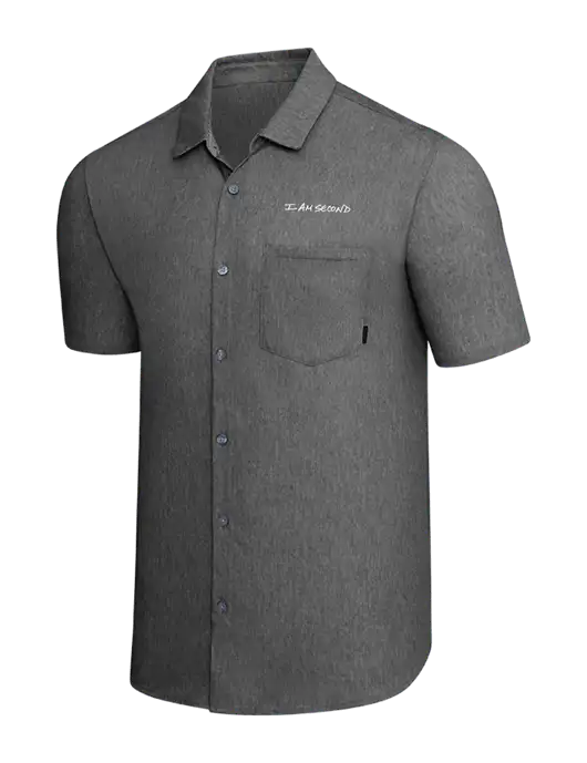 OGIO Dark Grey Heather Extend Short Sleeve Button Up Shirt w/I Am Second Logo