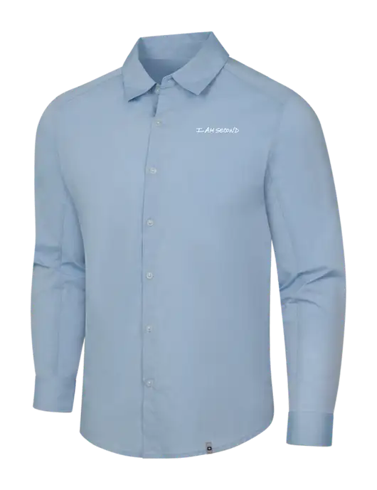 OGIO Light Blue Commuter Woven Shirt w/I Am Second Logo