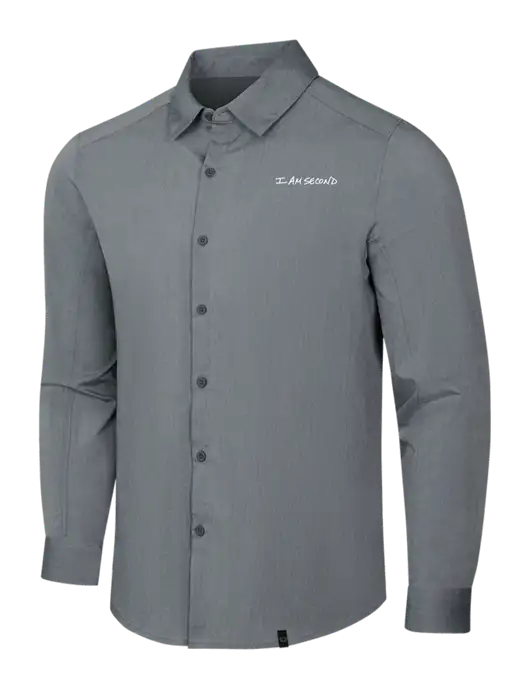 OGIO Medium Grey Heather Commuter Woven Shirt w/I Am Second Logo