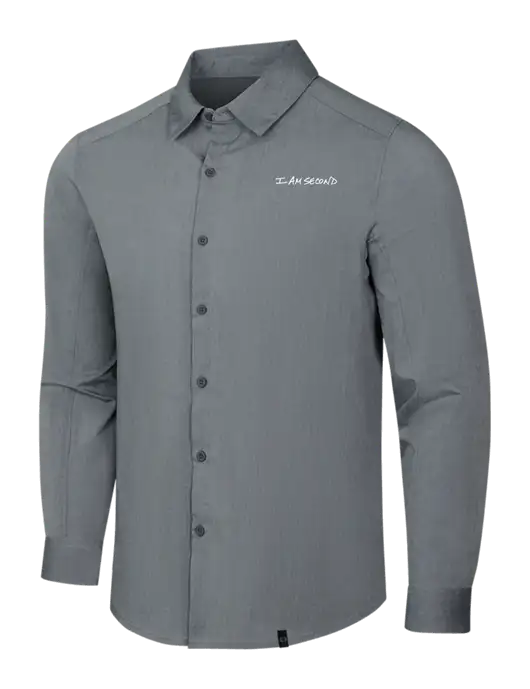 OGIO Medium Grey Heather Commuter Woven Shirt w/I Am Second Logo