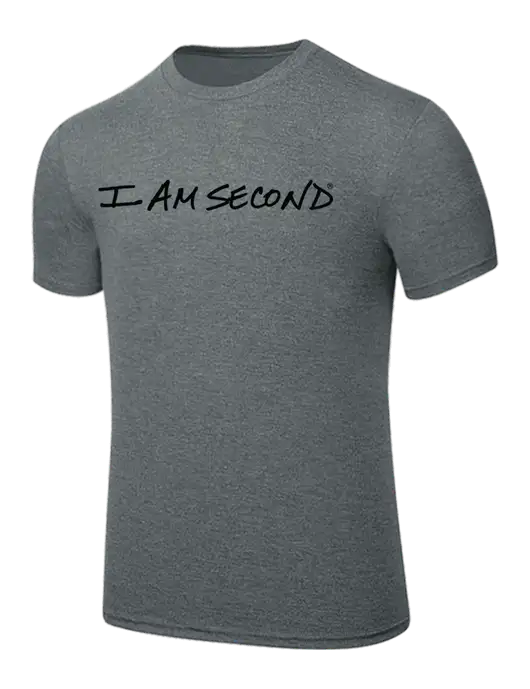 BELLA+CANVAS Heather Grey CVC Short Sleeve Tee w/I Am Second Logo