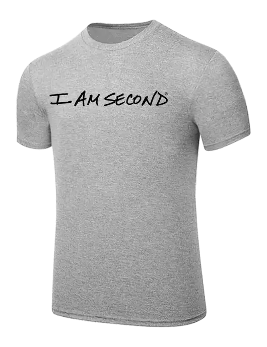 BELLA+CANVAS Heather Grey CVC Short Sleeve Tee w/I Am Second Logo