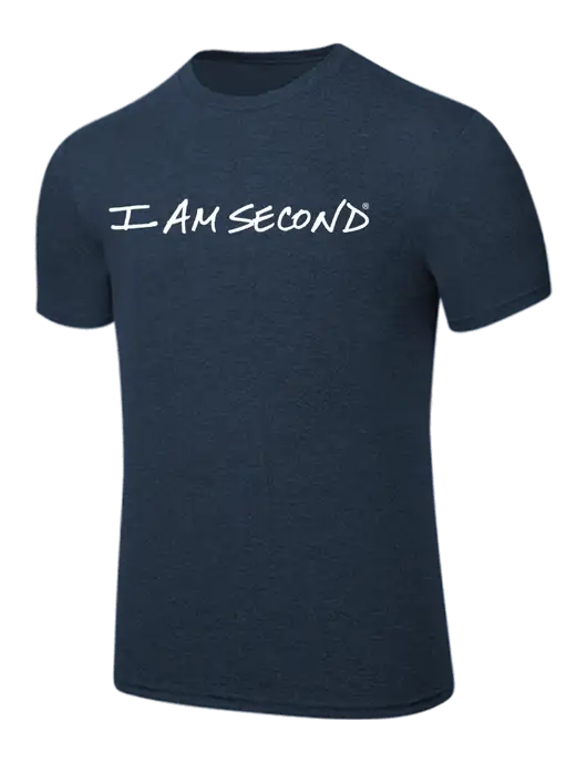 BELLA+CANVAS Heather Navy CVC Short Sleeve Tee w/I Am Second Logo