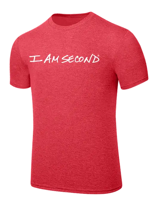 BELLA+CANVAS Heather Red CVC Short Sleeve Tee w/I Am Second Logo