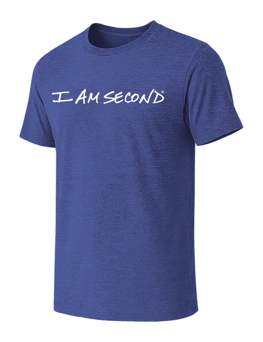 BELLA+CANVAS Heather Royal CVC Short Sleeve Tee w/I Am Second Logo