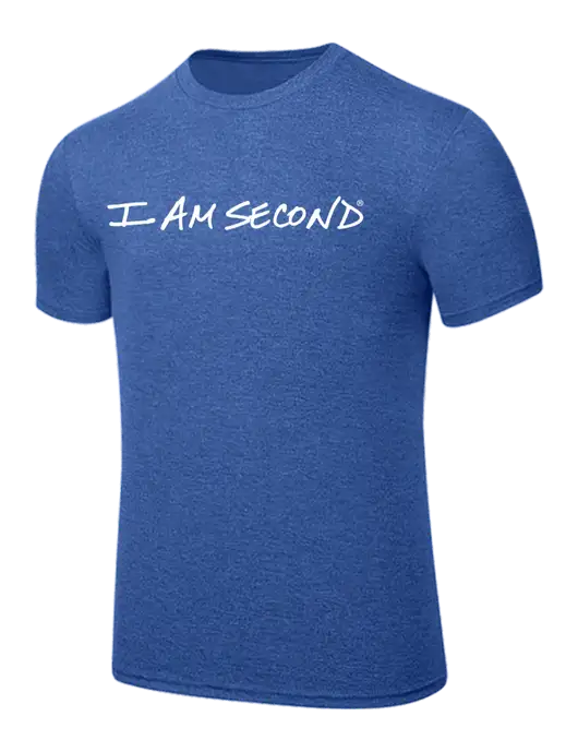 BELLA+CANVAS Heather Royal CVC Short Sleeve Tee w/I Am Second Logo