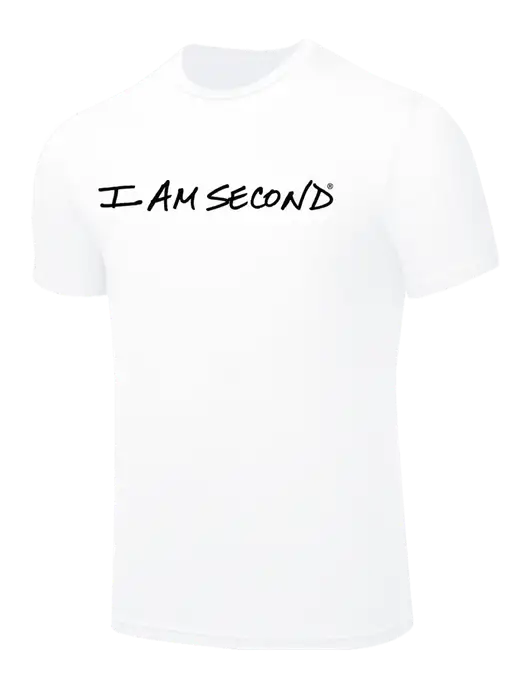 BELLA+CANVAS White Blend CVC Short Sleeve Tee w/I Am Second Logo