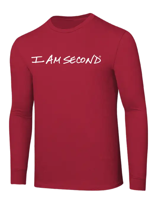 Core Blend Red Long Sleeve Tee w/I Am Second Logo