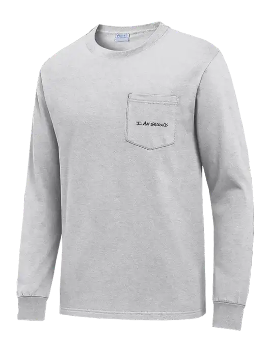 Light Grey Heather Long Sleeve Heavyweight 6.1 oz Pocket T-Shirt w/I Am Second Logo