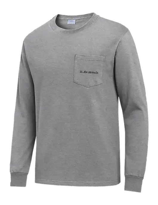 Medium Grey Heather Long Sleeve Heavyweight 6.1 oz Pocket T-Shirt w/I Am Second Logo