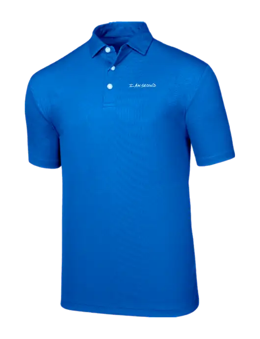 Callaway Birdseye Dark Carolina Blue Polo w/I Am Second Logo