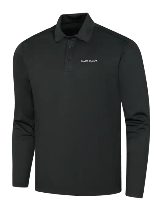 Black Silk Touch Performance Long Sleeve Polo w/I Am Second Logo