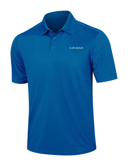 Dark Royal Blue Diamond Textured Jacquard Polo w/I Am Second Logo