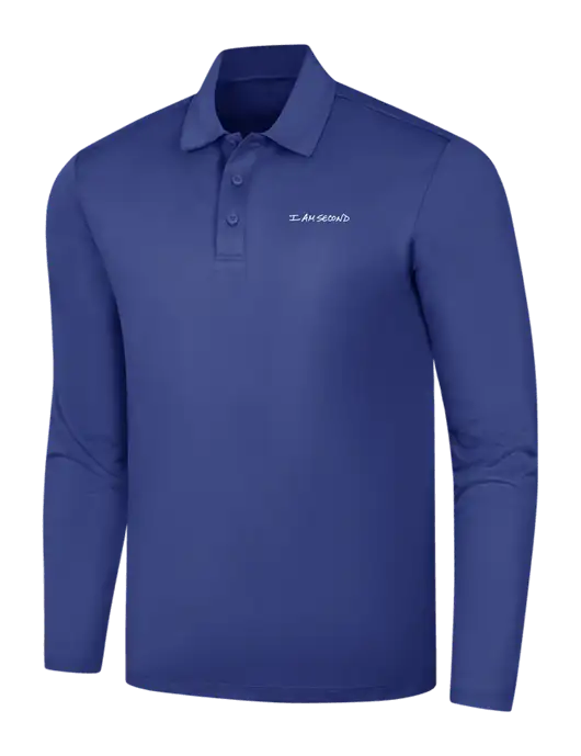 Dark Royal Silk Touch Performance Long Sleeve Polo w/I Am Second Logo