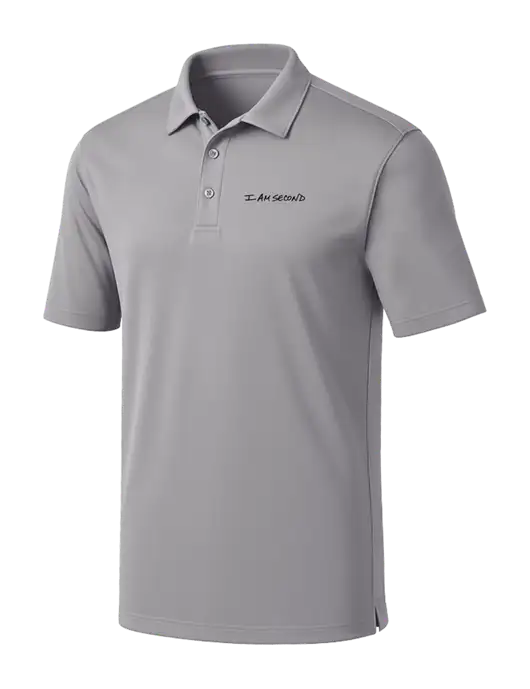 Light Grey Silk Touch Performance Polo w/I Am Second Logo