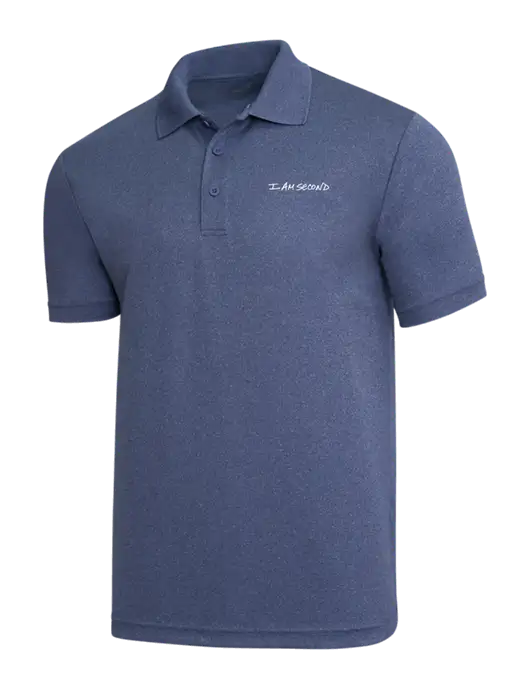 Light Navy Heather PosiCharge RacerMesh Polo w/I Am Second Logo