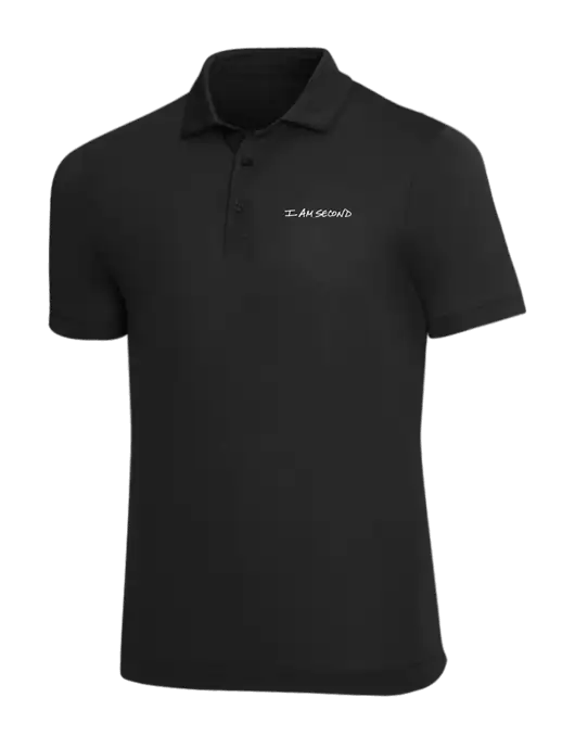 Mercer+Mettle Black Stretch Jersey Polo w/I Am Second Logo