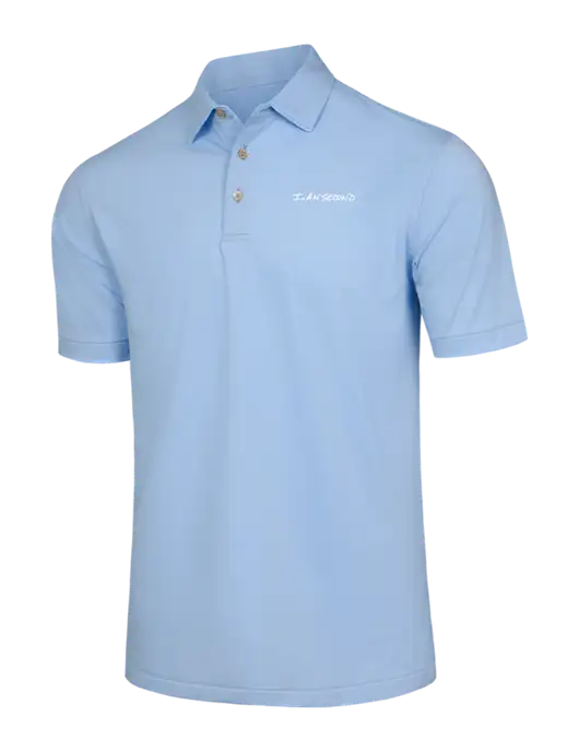Peter Millar Light Blue Jubilee Striped Performance Polo w/I Am Second Logo