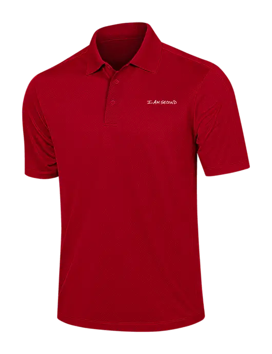Red Diamond Textured Jacquard Polo w/I Am Second Logo