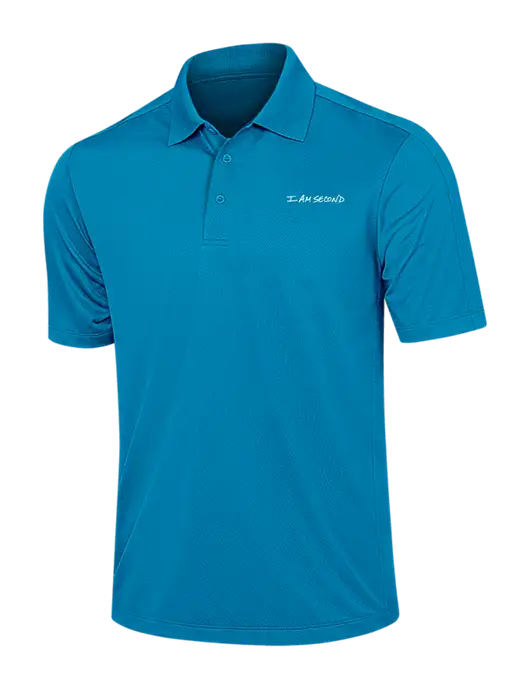 Sapphire Blue Diamond Textured Jacquard Polo w/I Am Second Logo