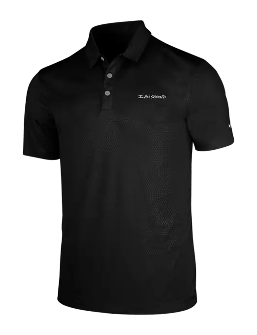 NIKE Black Dri-Fit Embossed Tri-Blade Polo w/I Am Second Logo