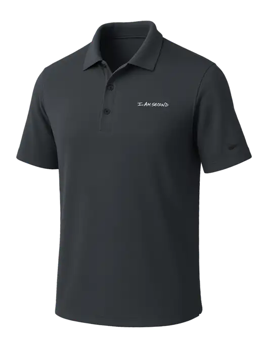 NIKE Dark Grey Dri-Fit Micro Pique Polo w/I Am Second Logo