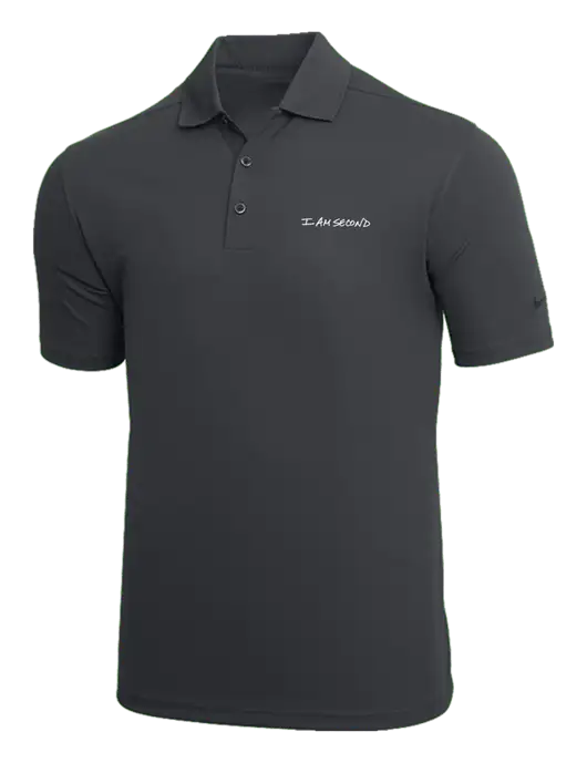 NIKE Dark Grey Dri-Fit Micro Pique Polo w/I Am Second Logo