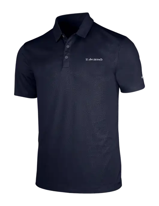 NIKE Dark Navy Dri-Fit Embossed Tri-Blade Polo w/I Am Second Logo