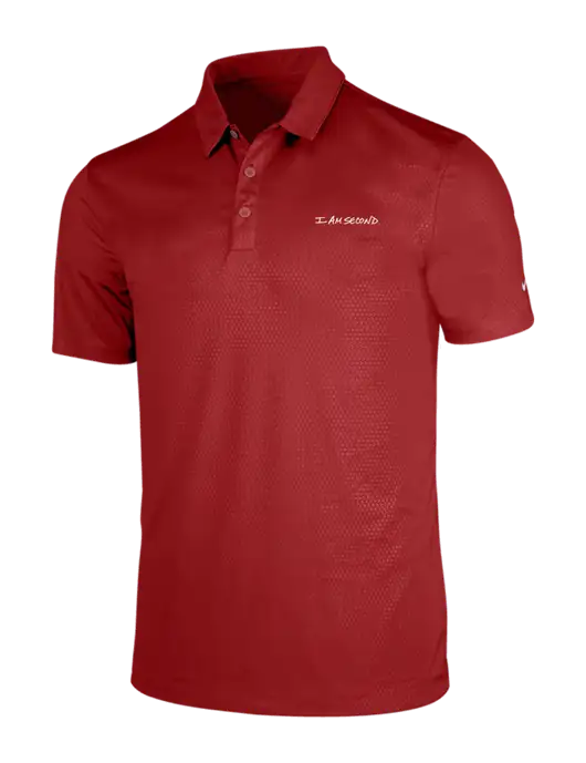 NIKE Red Dri-Fit Embossed Tri-Blade Polo w/I Am Second Logo