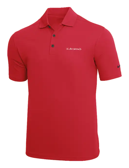 NIKE Red Dri-Fit Micro Pique Polo w/I Am Second Logo