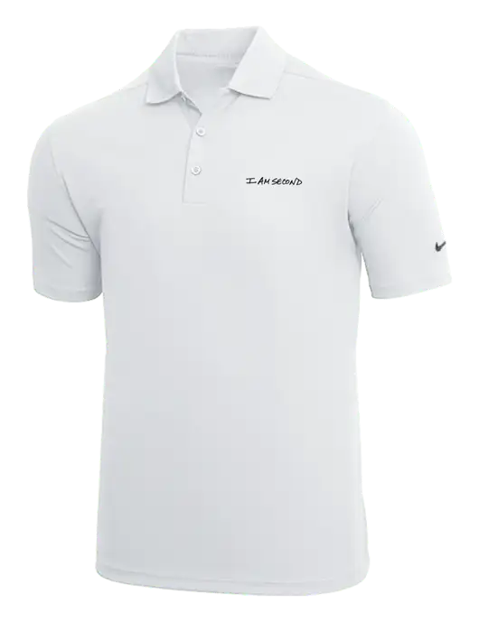 NIKE White Dri-Fit Micro Pique Polo w/I Am Second Logo