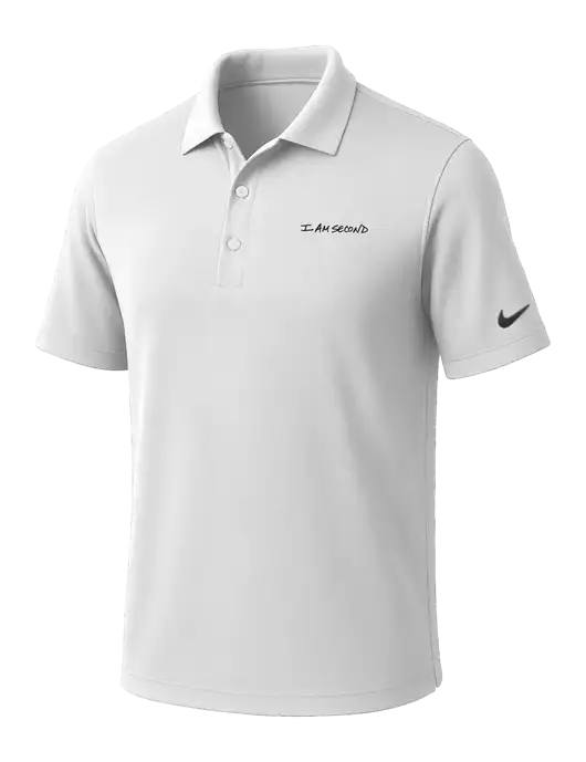 NIKE White Dri-Fit Micro Pique Polo w/I Am Second Logo