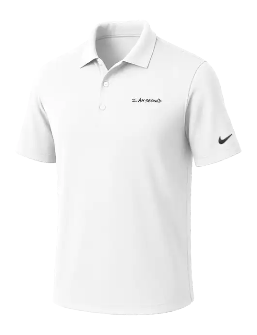 NIKE White Dri-Fit Micro Pique Polo w/I Am Second Logo