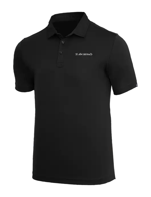 TravisMathew Black Coto Performance Polo w/I Am Second Logo