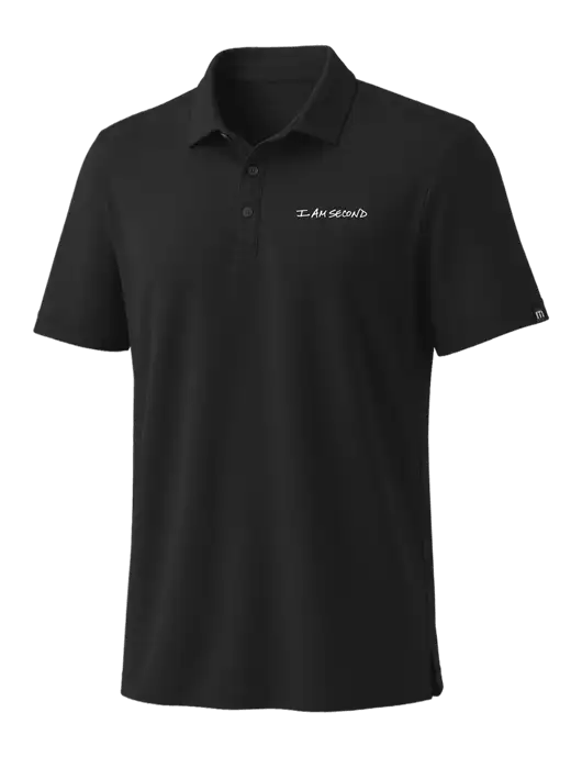 TravisMathew Black Coto Performance Polo w/I Am Second Logo
