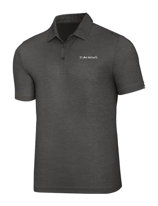 TravisMathew Black Heather Oceanside Polo w/I Am Second Logo