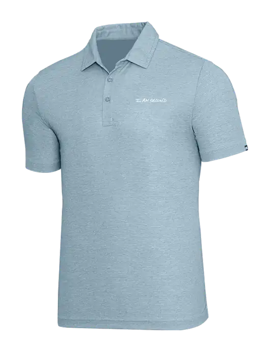 TravisMathew Light Blue Heather Oceanside Polo w/I Am Second Logo
