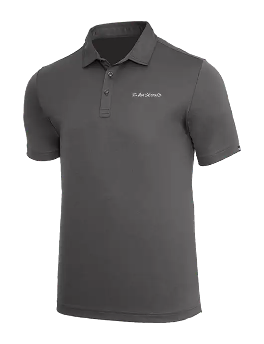 TravisMathew Med Dark Grey Coto Performance Polo w/I Am Second Logo