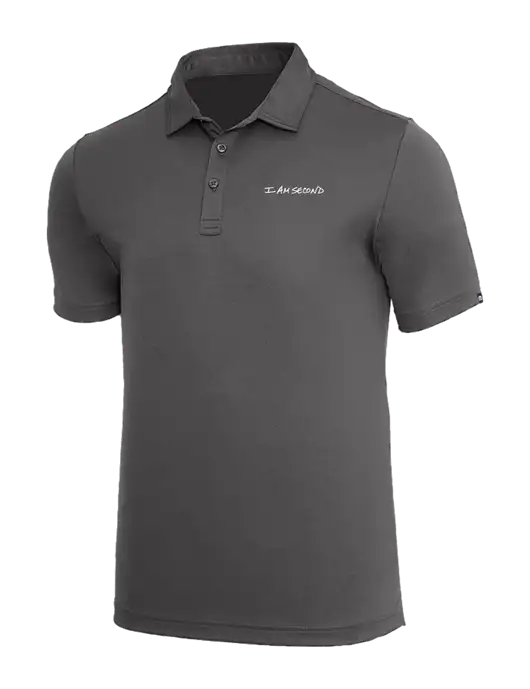 TravisMathew Med Dark Grey Coto Performance Polo w/I Am Second Logo