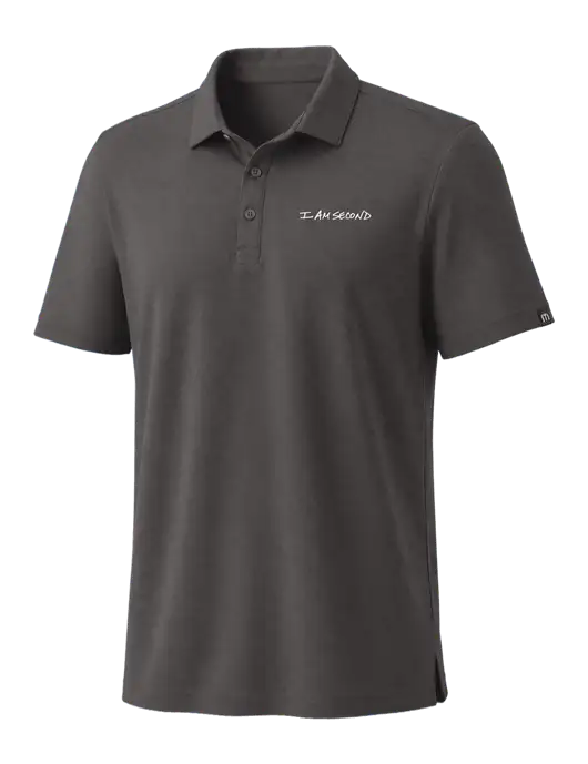 TravisMathew Med Dark Grey Coto Performance Polo w/I Am Second Logo