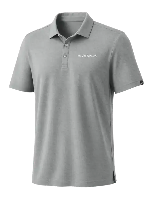 TravisMathew Medium Grey Heather Coto Performance Polo w/I Am Second Logo