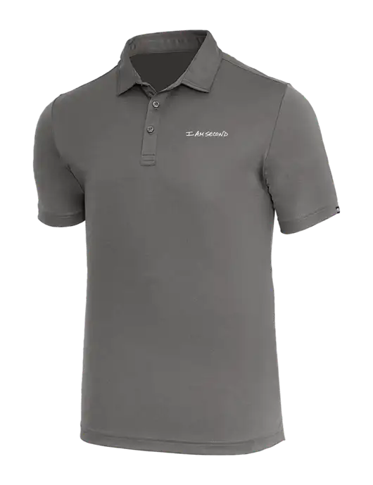 TravisMathew Medium Grey Heather Coto Performance Polo w/I Am Second Logo